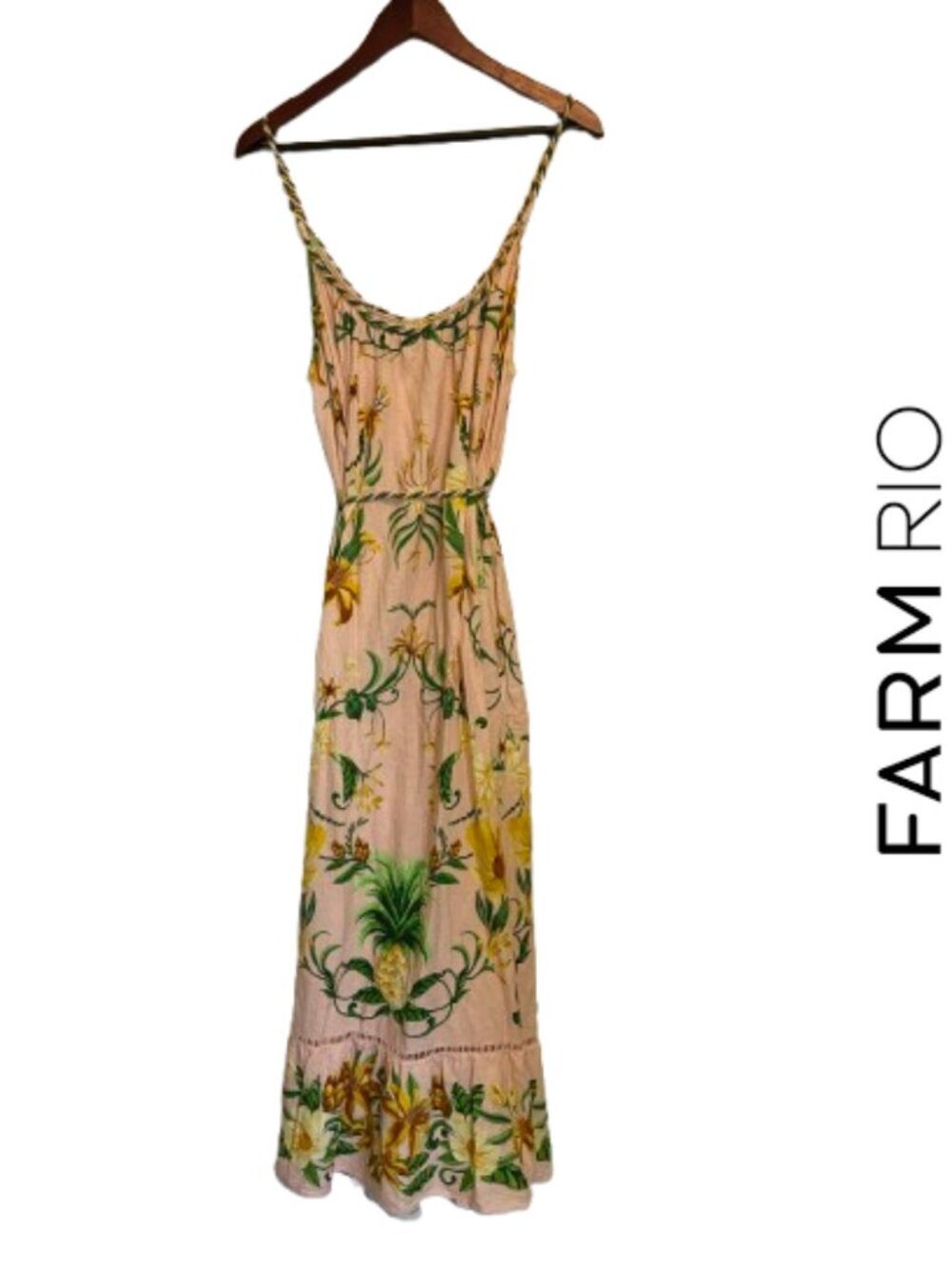 FARM Rio Botanical Beauty Pink Floral Maxi Dress Linen Blend Size L - Picture 3 of 6